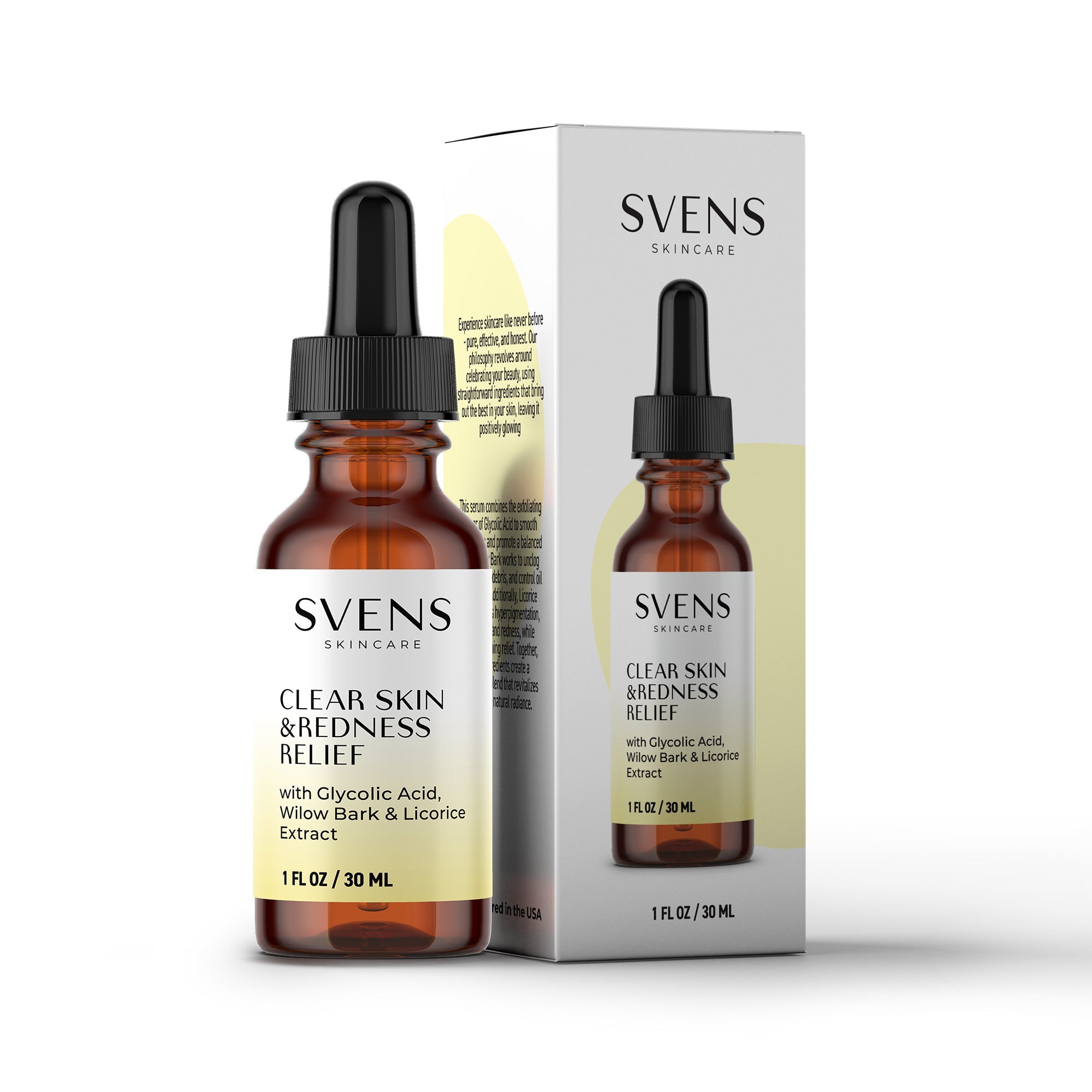 Clear Skin & Redness Relief Serum with Glycolic Acid, Wilow Bark & Licorice Extract